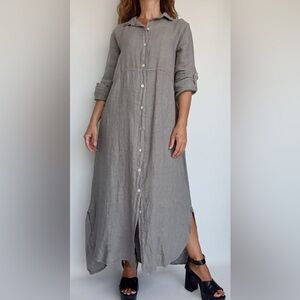 Taupe Italian Linen Button-Up Dress/Duster